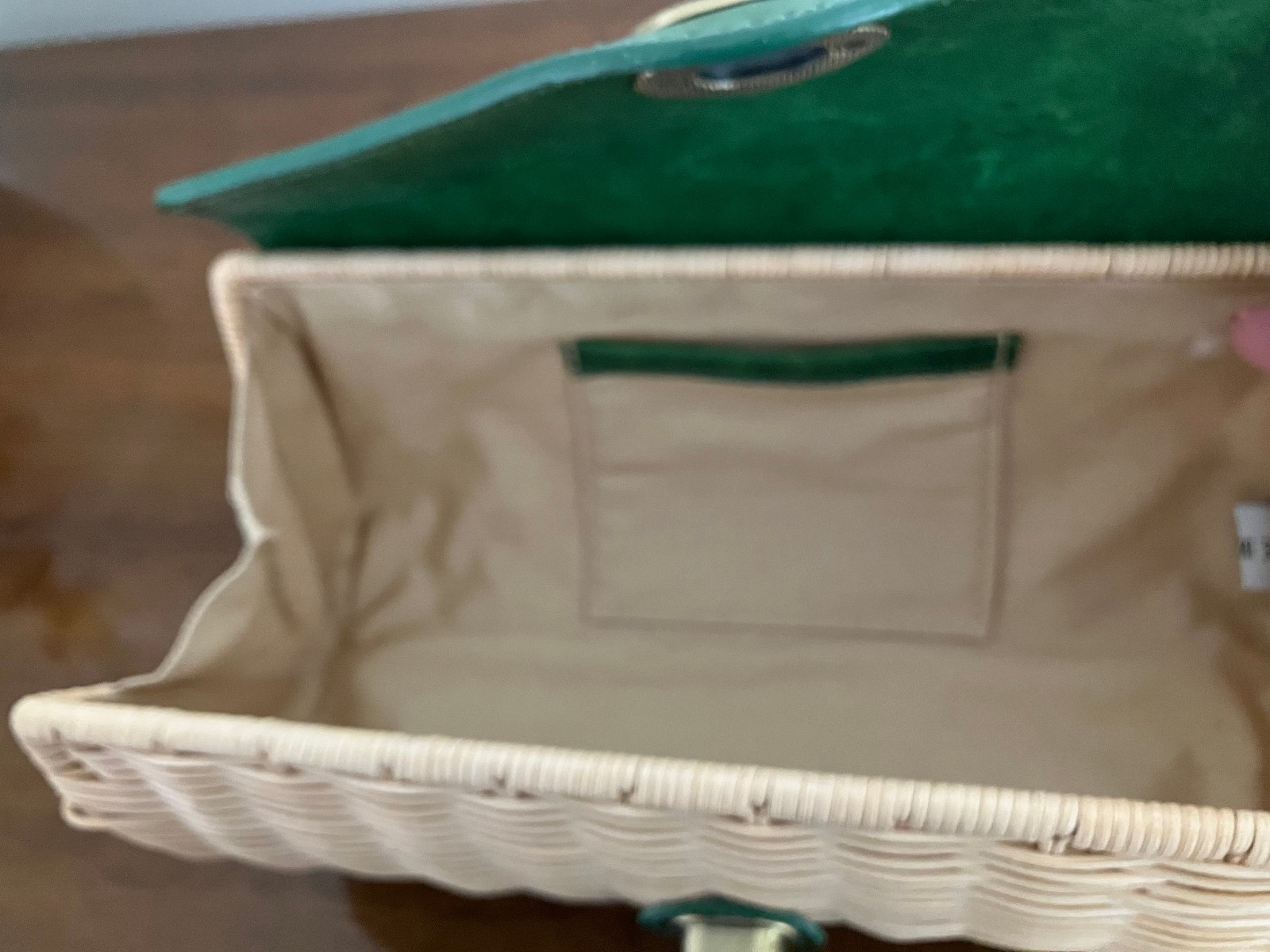 RARE Clutch Hand Bag Vintage Purse Gorgeous Green Leather Trim NOS Made in China