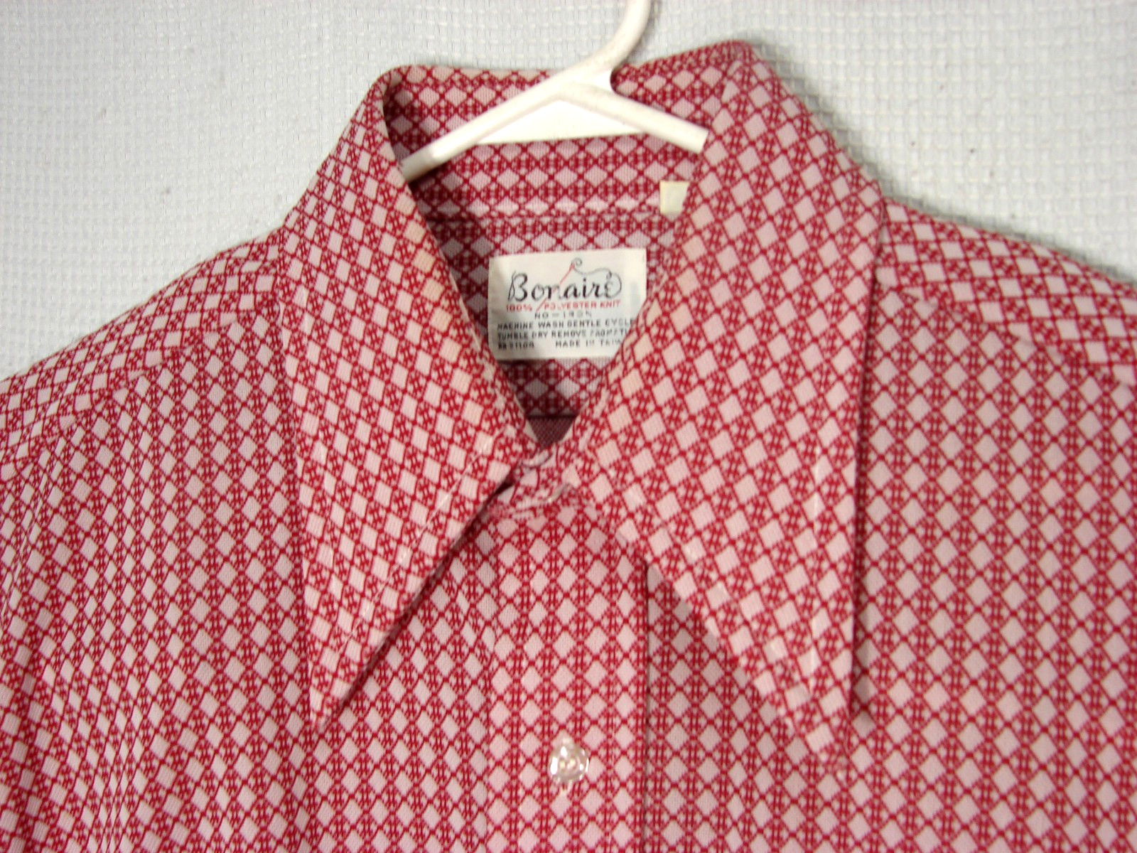 Vtg 70s Bonaire Red White Geometric Button Front Disco Shirt Mens 16.5 33