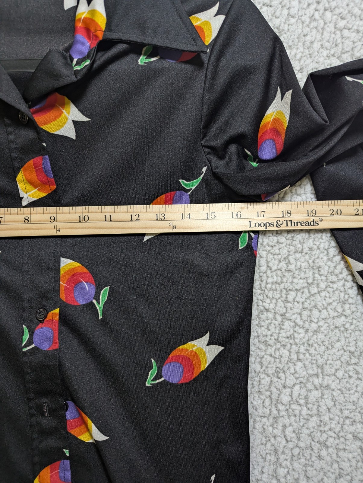 Vintage Aileen Rainbow Tulip Novelty Print Button Up Blouse Size 12 Retro Art