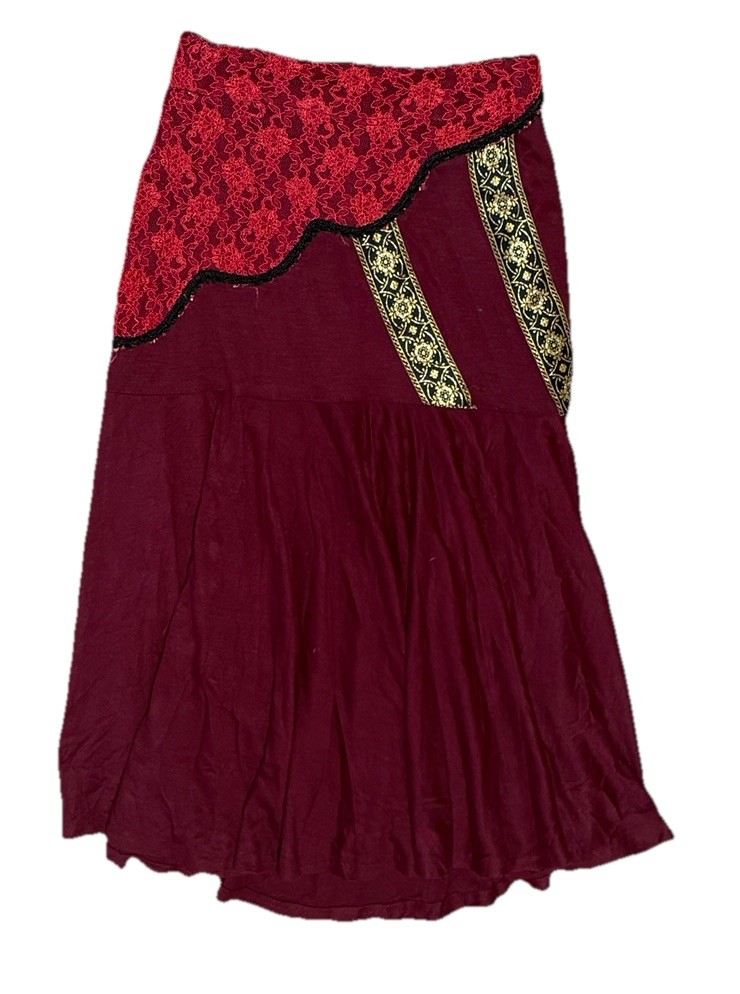 Korinex Paris France Vintage Skirt Burgundy Maroon Lace Midi Unique Style Rare
