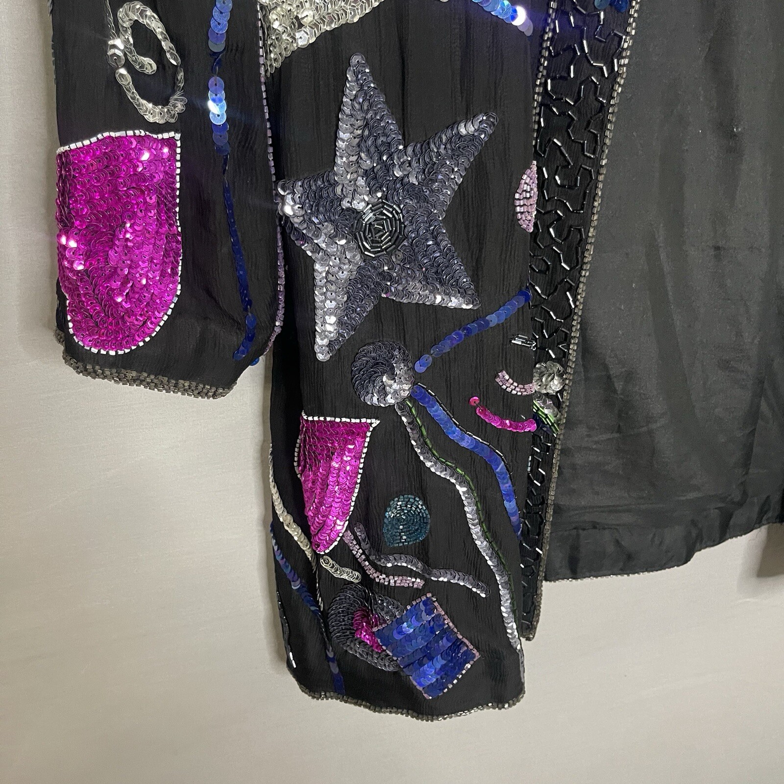 Vintage Creative Creations Beaded Sequin Glamour Jacket Stars Moon Heart Size XL