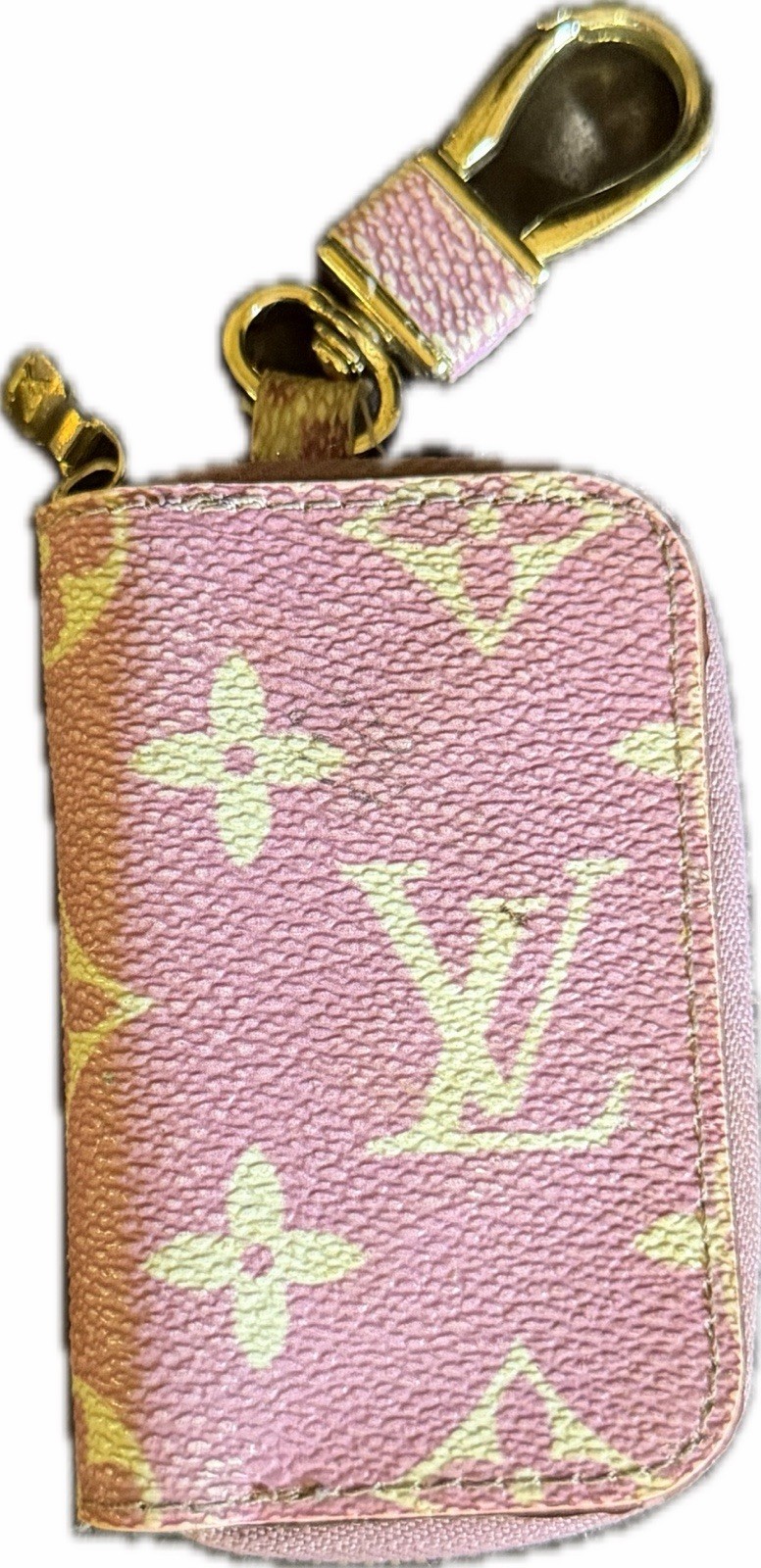 Louis Vuitton Pink Leather Monogram Coin Purse Bag Charm Key Ring Model L008