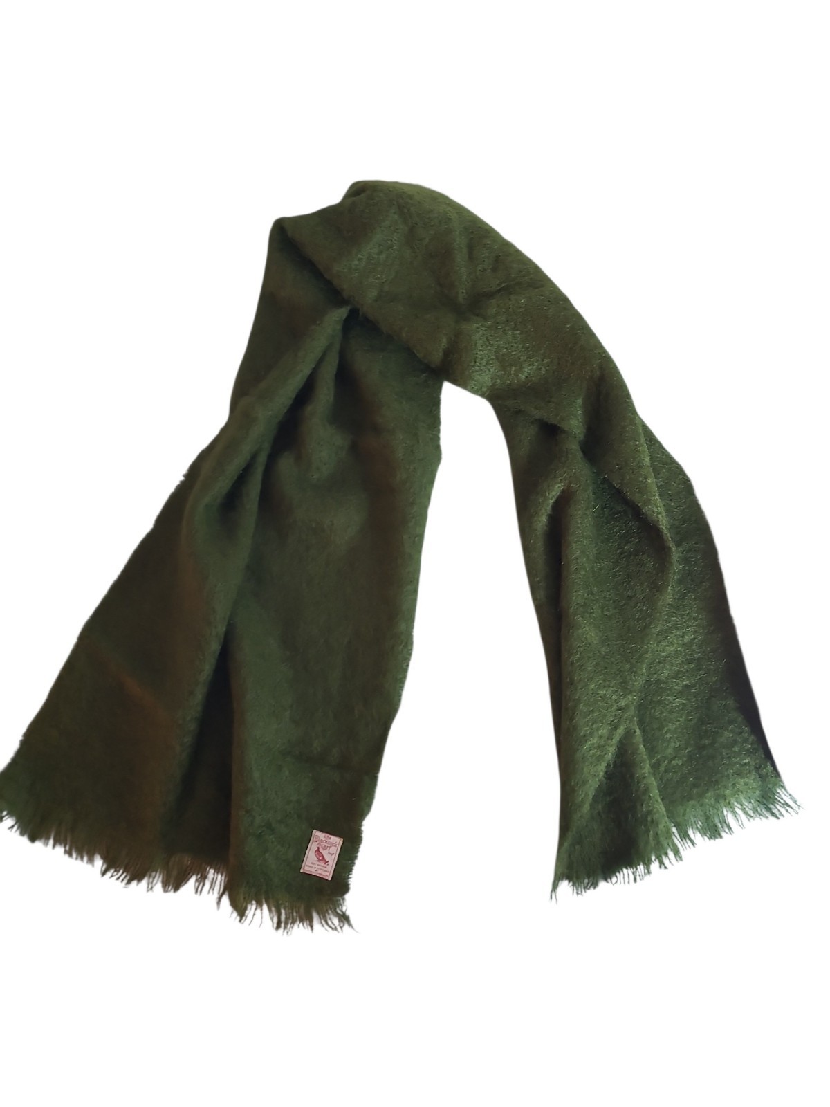 Vintage Olive Green 100% Mohair Blackcock Scarf Made in Scotland 71″ x 18″
