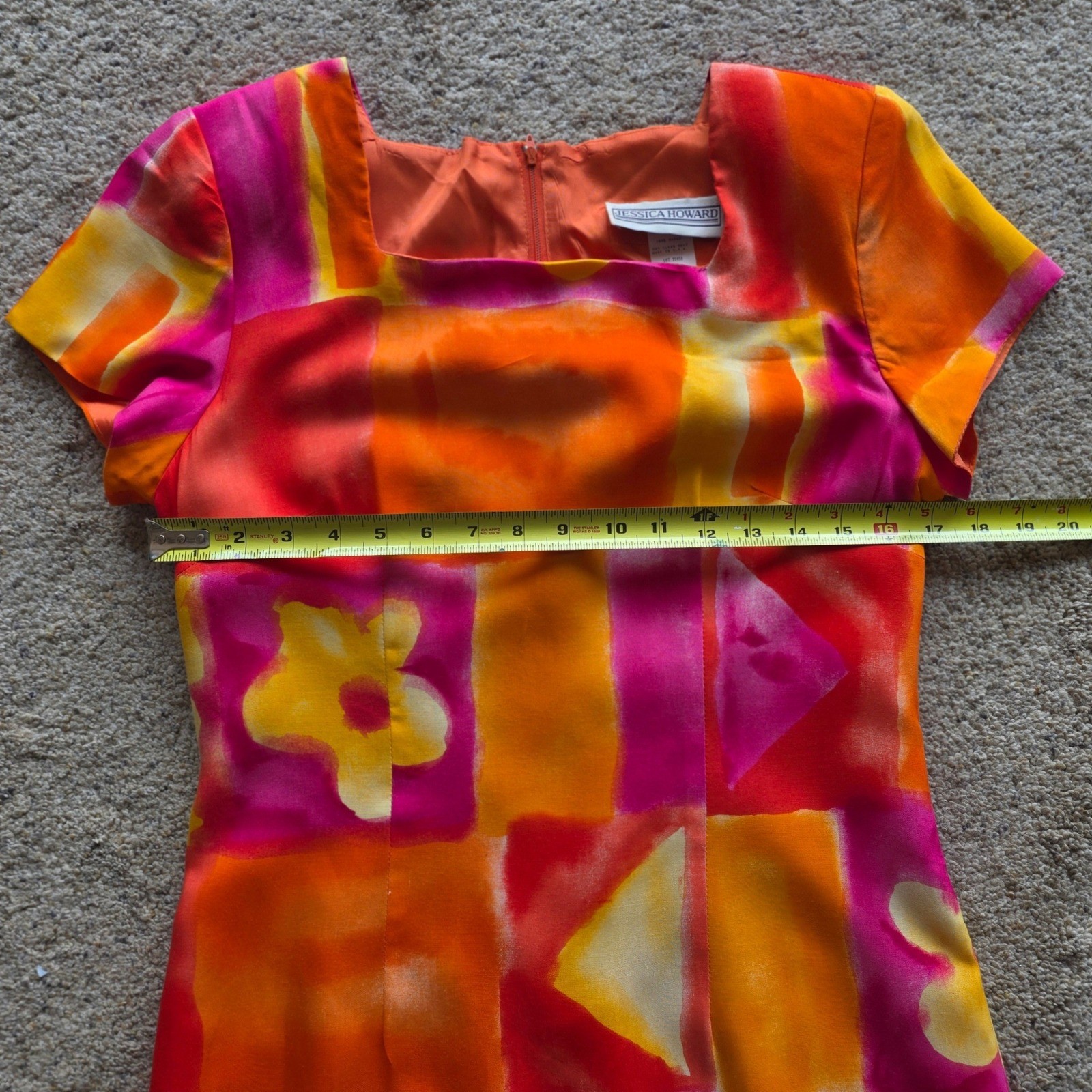Vintage Jessica Howard Pink Orange Abstract Rayon Sheath Dress Made in USA