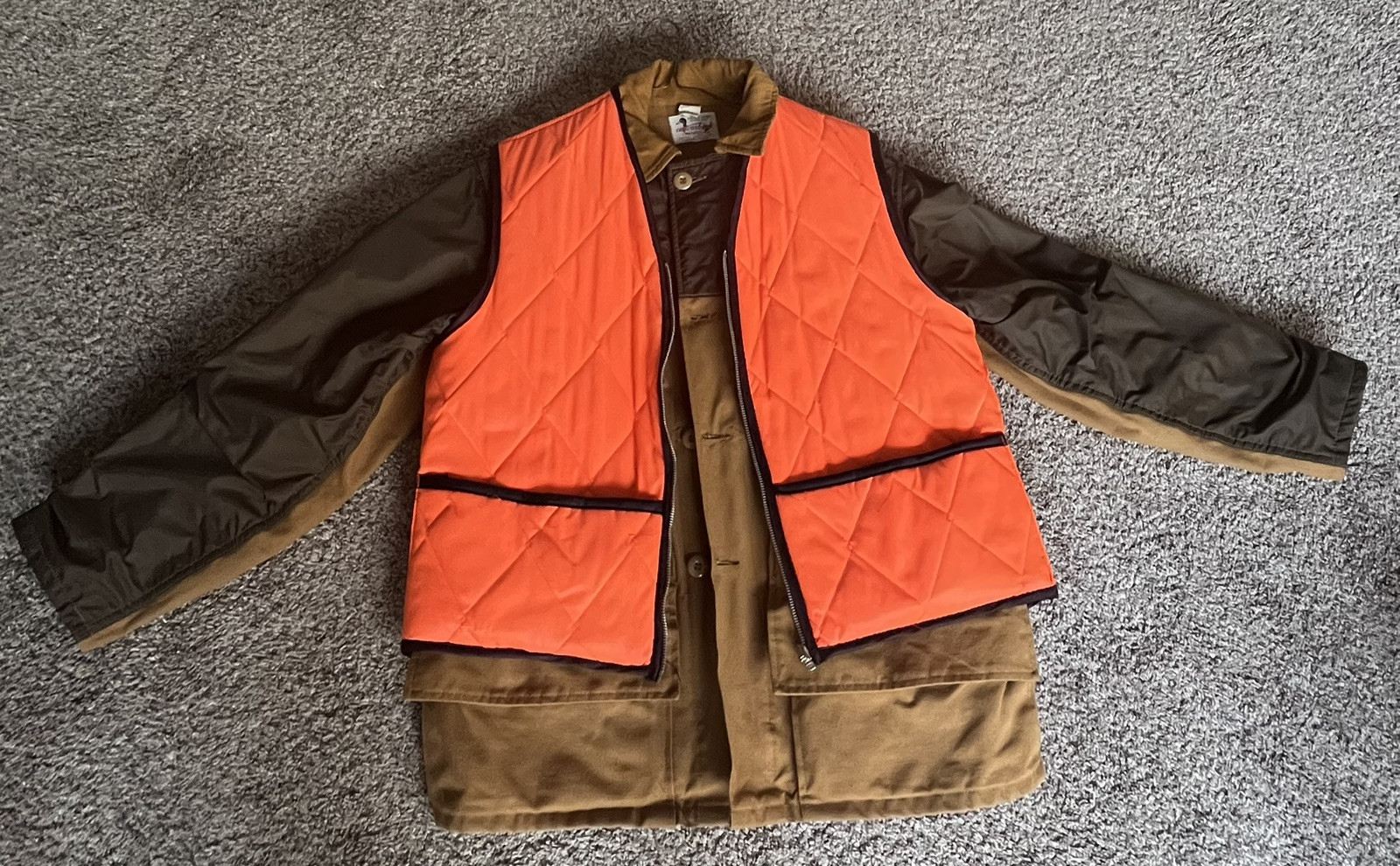 VINTAGE Rare CANVASBACK HUNTING JACKET 1960s 70s CUSTOM MADE Size 42 w/orange