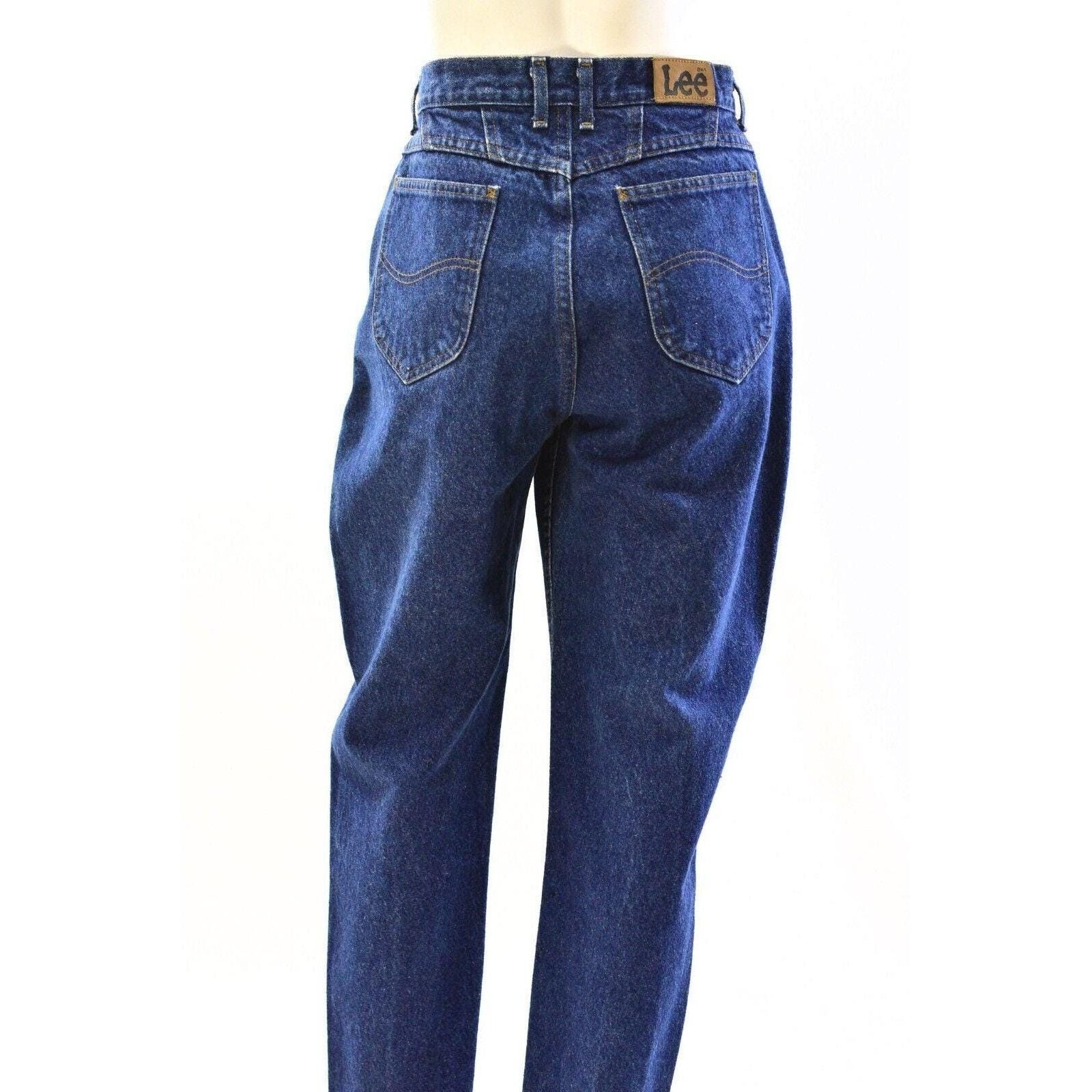 True 80s Vintage Dark Wash High Waist Tapered Leg Lee Jeans Womens 16