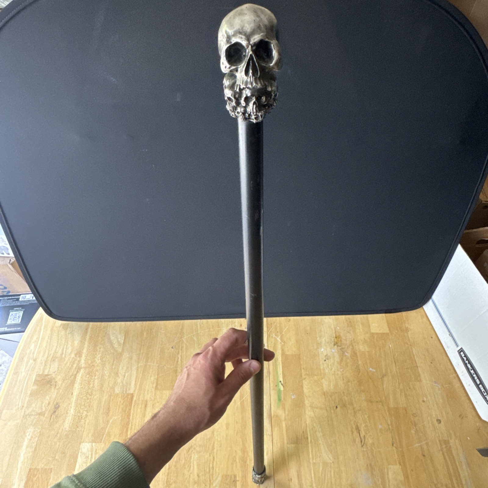 Gothic Skull Cane Metal Walking Stick Halloween Cosplay Staff 35in