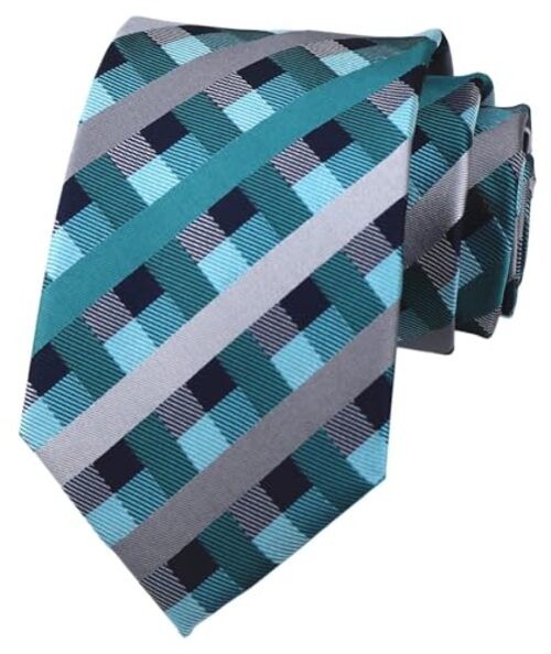 3.15″(8cm) Fashion Striped Ties Mens Plaid Flower One Size Cyan Blue Grey