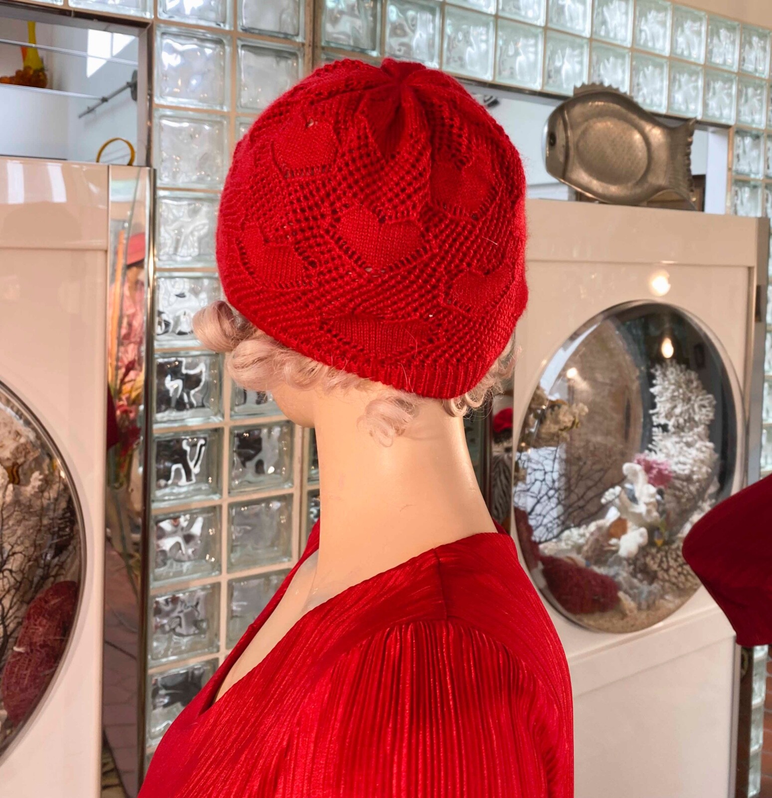 VTG 80s Red Drop waist DRESS Flapper style Crinkle stretch size S by Connected