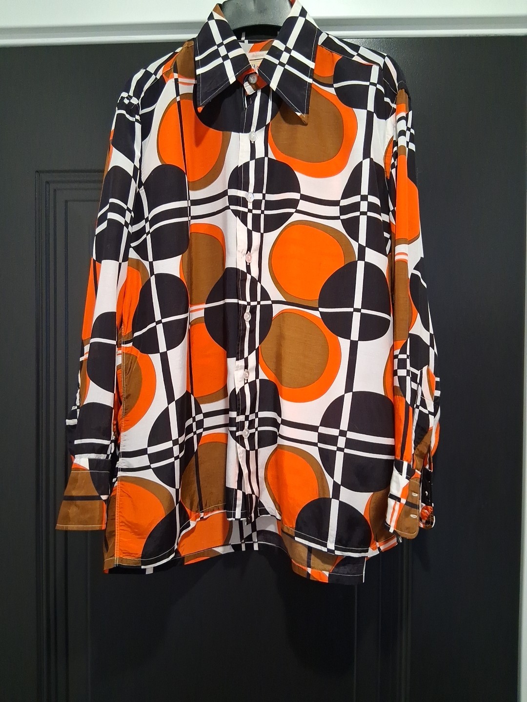 Vtg Harrow’s of Great Neck LTD Shirt Bright Geometric Big Collar Synthetic Men L