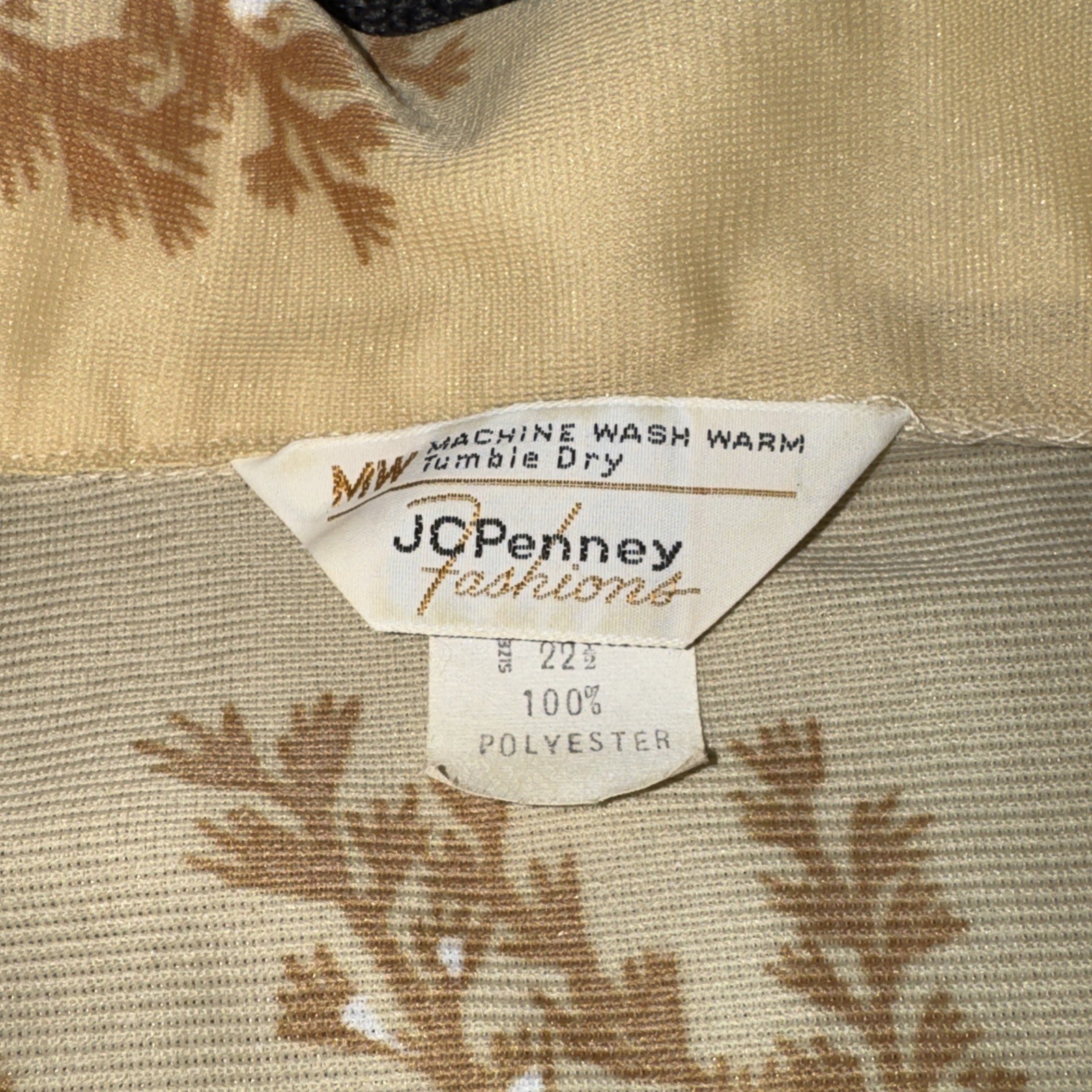 Vintage 70s Jc Penney Wide Collar Disco Polyester Shirt Retro Size 22.5 XL Brown
