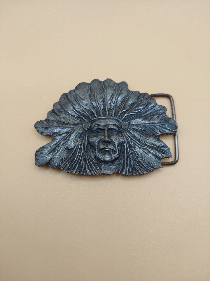 Indian Chief Sitting Bull Belt Buckle Pewter