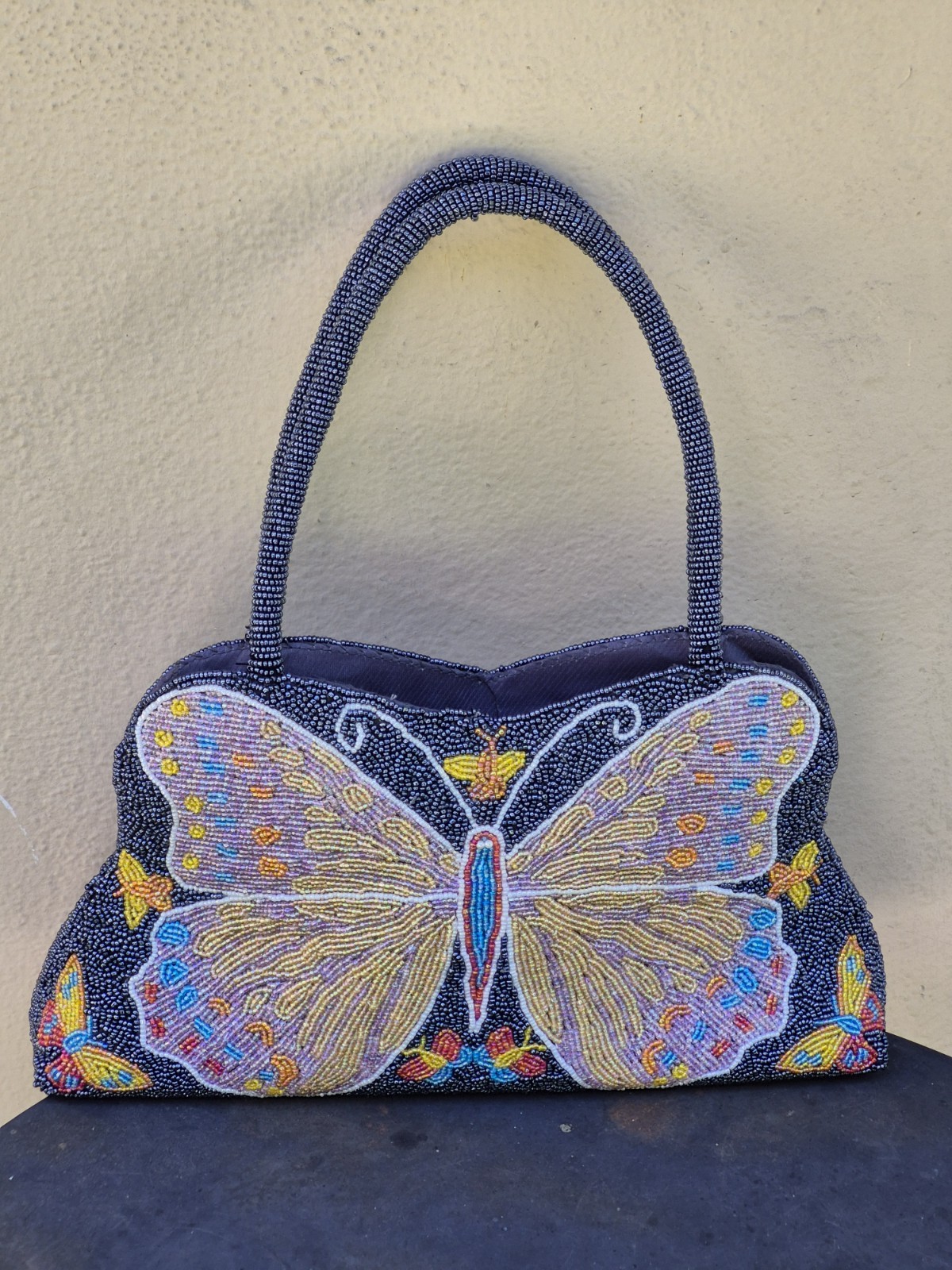 Vintage Glass Beaded Butterfly Artsy Festival Women’s Top Shoulder Purse