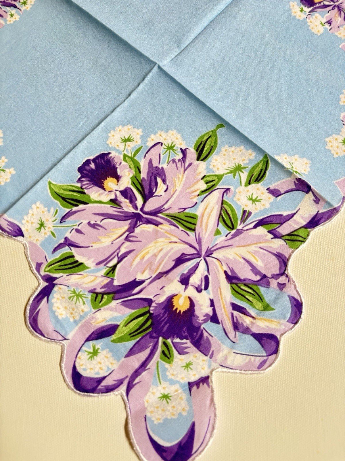 Stunning New LuRay Purple IRIS Handkerchief Hankie With Lovely Scalloped Border
