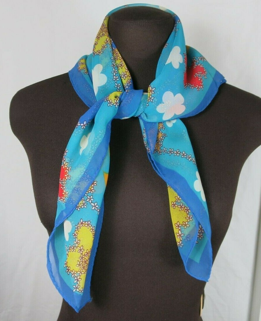 Vtg Synthetic Multicolor Square Scarves Blue Yellow Red Pink Floral Dandelion 3