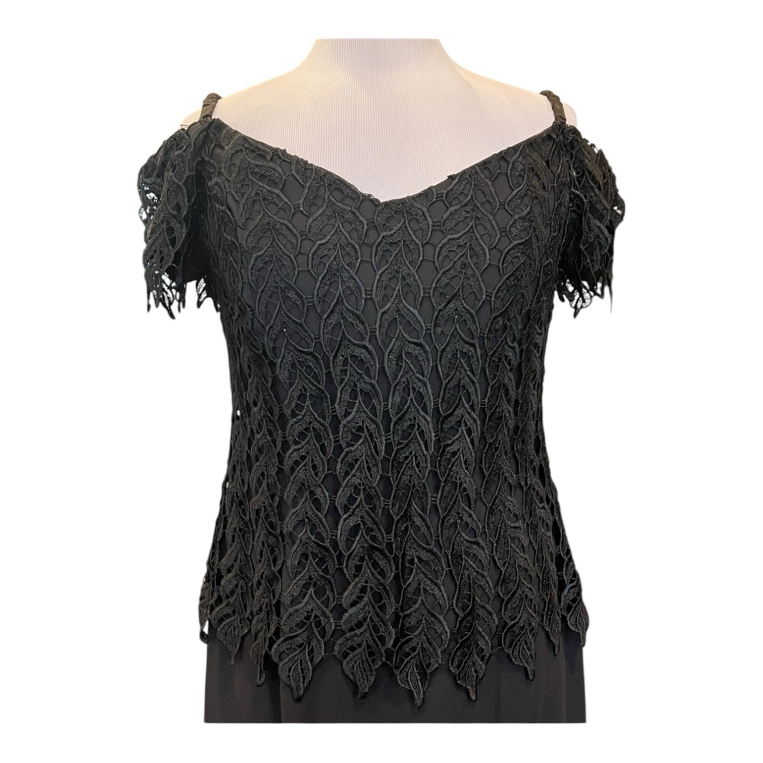 Vintage Cachet Bari Protas Black Lace Off Shoulder Cocktail Dress Gown Size 12