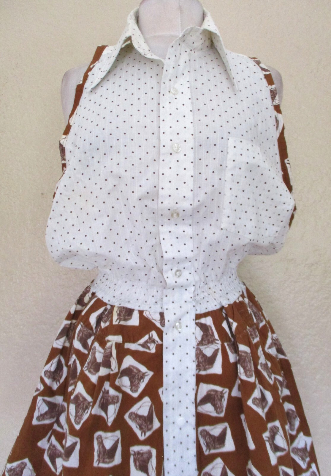 Vintage 70s Arrow Equestrian Print Shirt Dress XS/S Upcycled Shirtdress Women