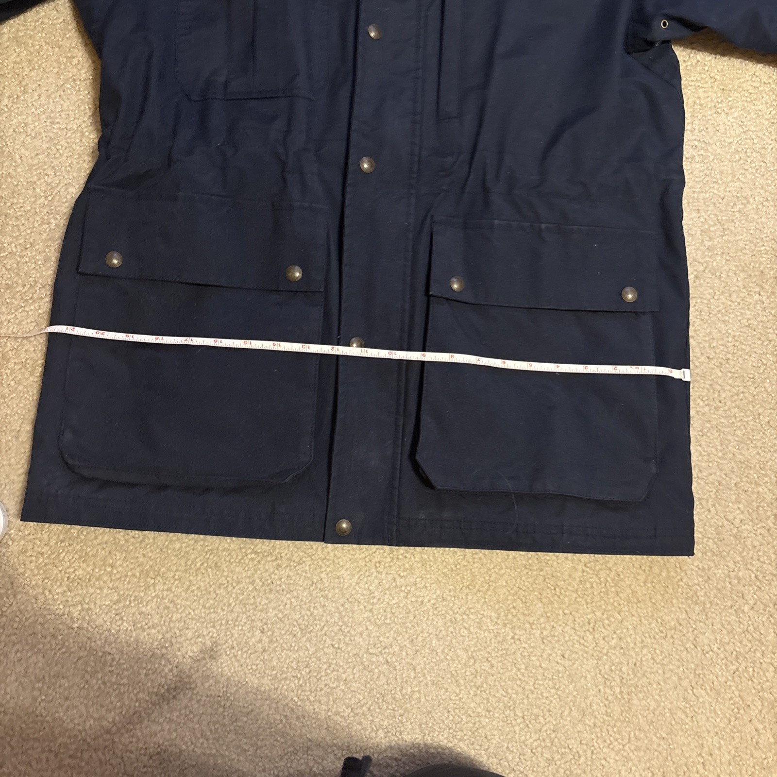 Navy Hood Mens Lands End Medium Vtg Squall Slicker Waterproof Lined Rain Coat