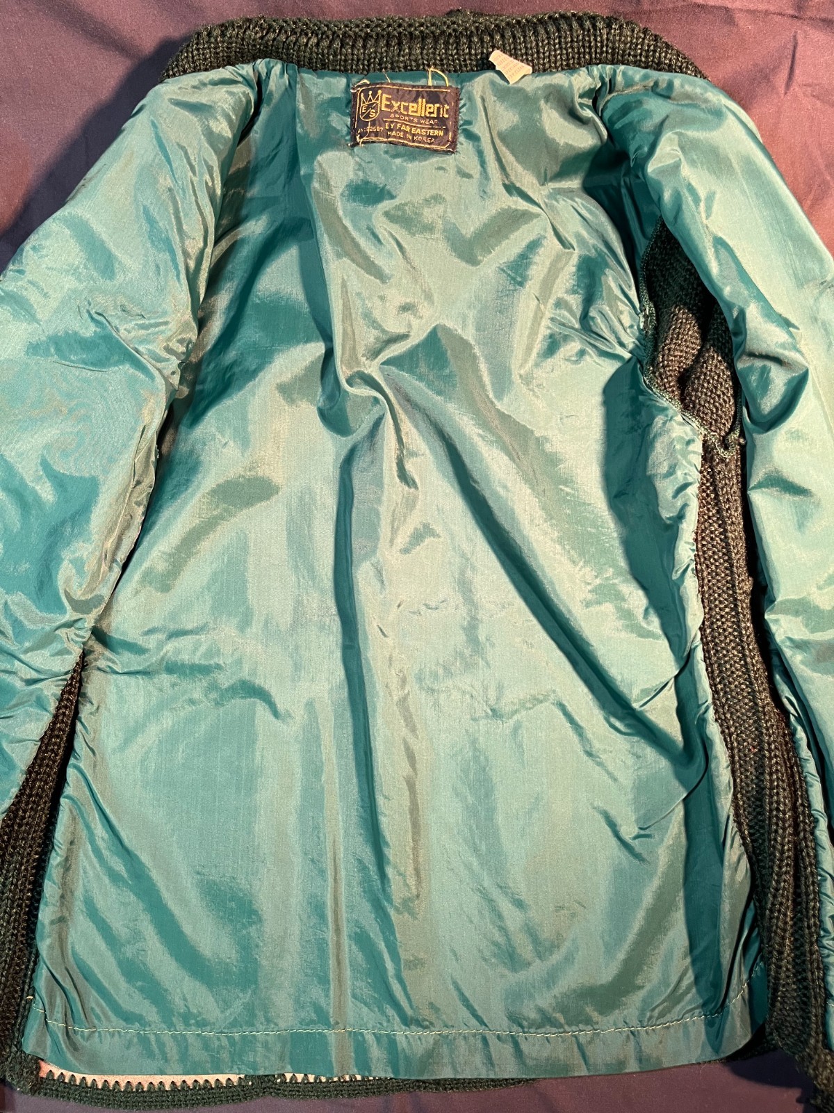 1970s Excellent brand jacket features green crocheted patchwork panels & suede