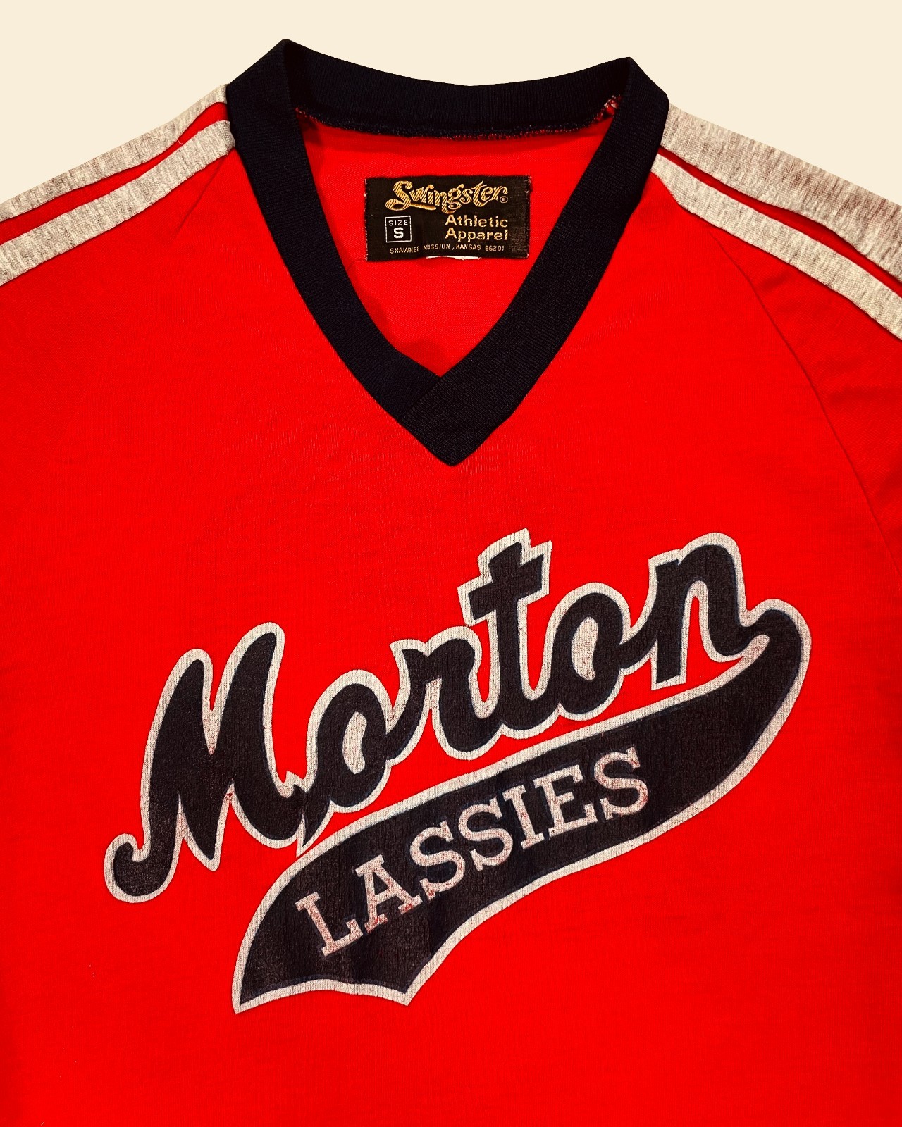 True Vintage 1970s Morton Lassies Swingster Jersey T-Shirt Red Blue S