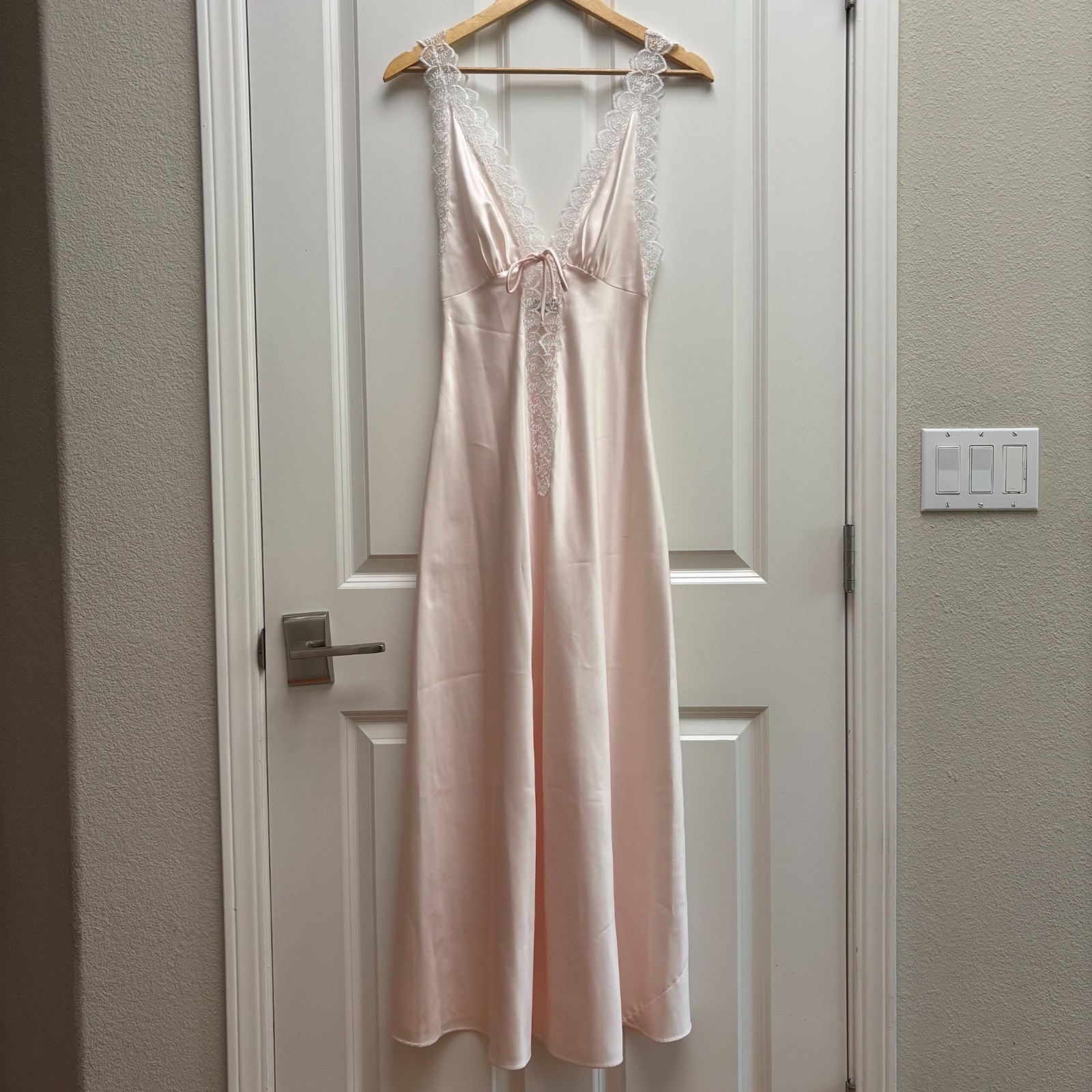 Vintage Christian Dior Pink Silk Lace V Neck Plunge Slip Dress Size XS S