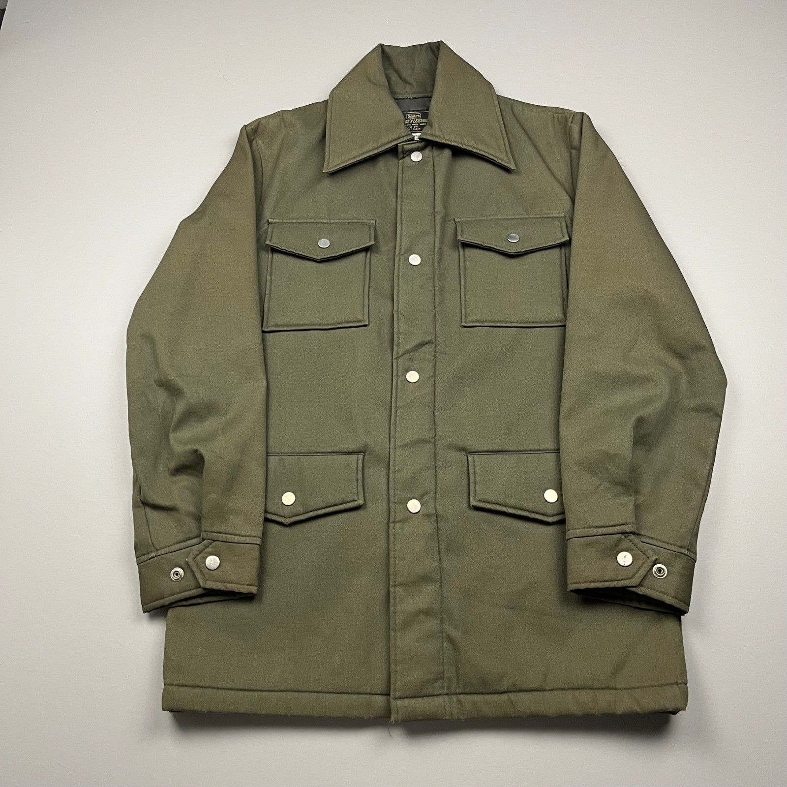 Sears Work’N Leisure Field Jacket Mens 36 Green Vintage Utility Safari Coat