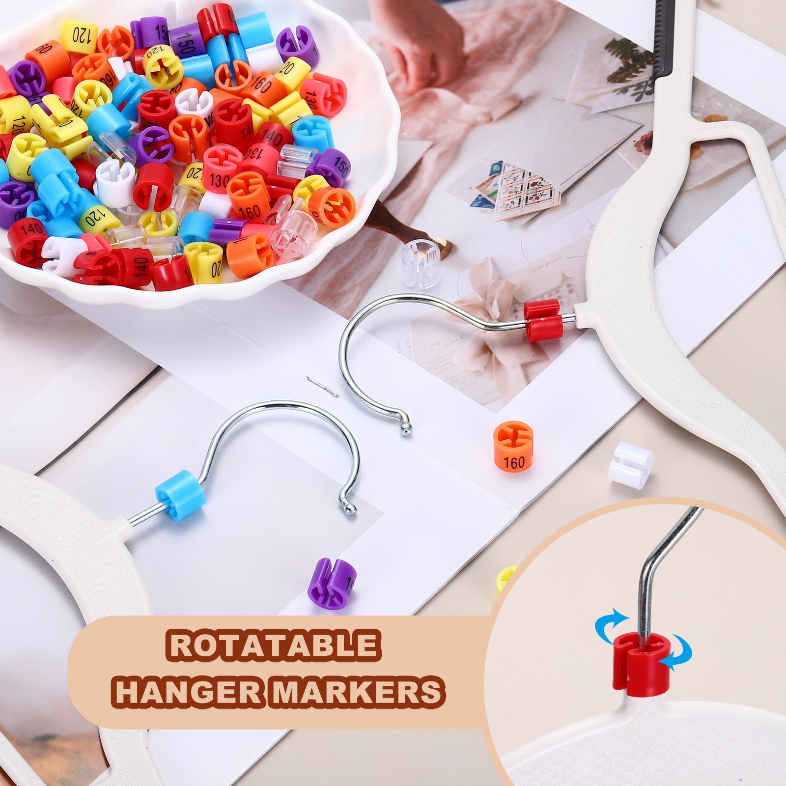 300Pcs 120 Size Clothes Hanger Marker Fit 3mm Rod for Garment Coding Yellow
