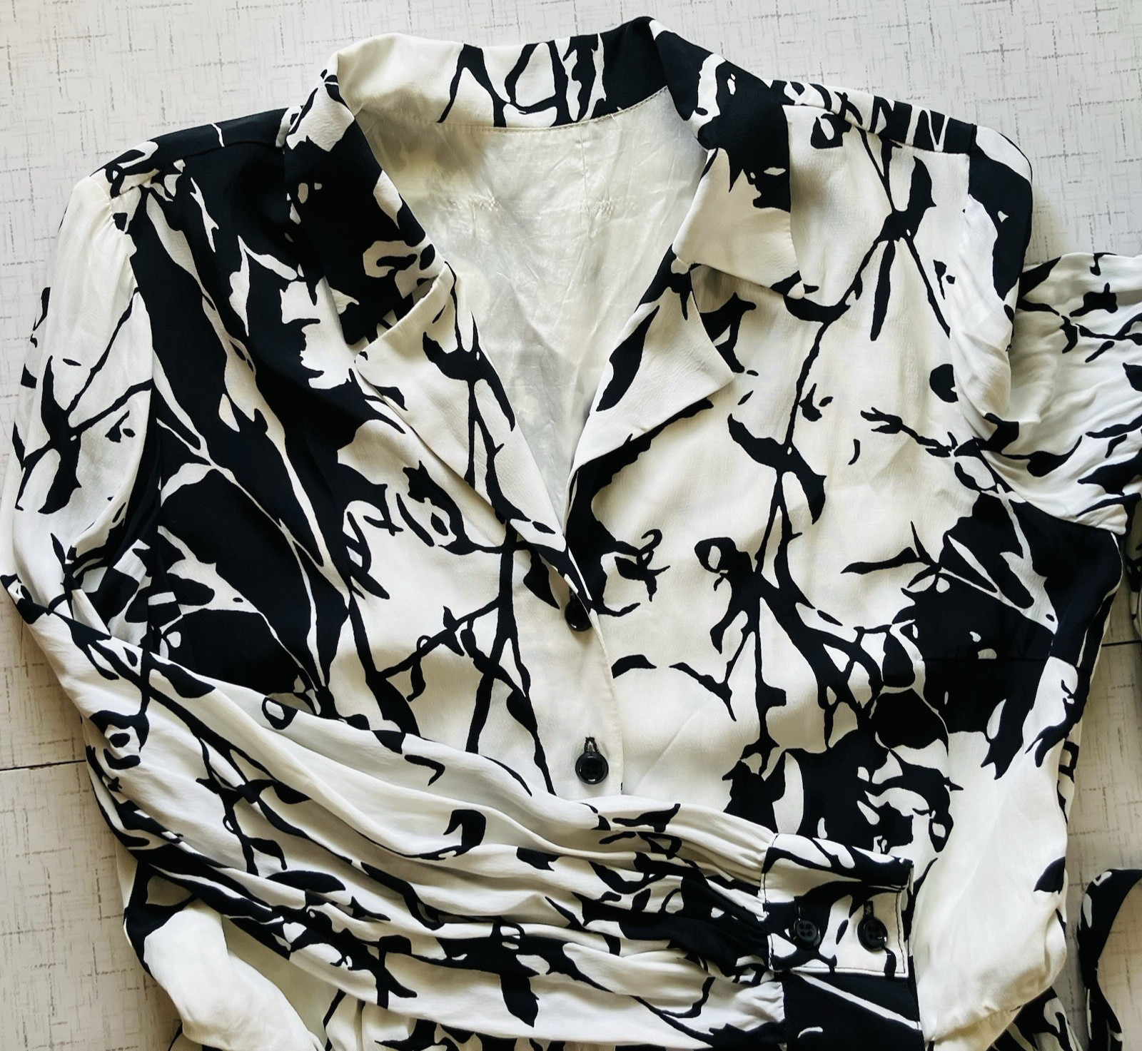 Vtg 80s 90s Graphic B&W Dress W Belt! Acetate & Rayon Lined Sz12