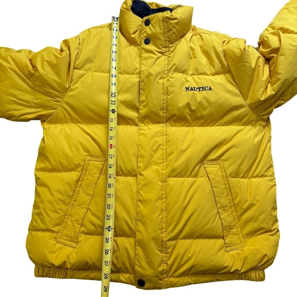Nautica Sailing Puffer Jacket Vintage Reversible Blue Color Block Yellow 2XL 90s