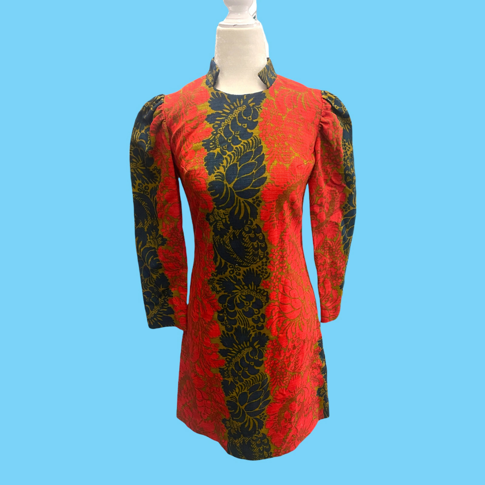 Vintage 1960s Bright Retro Pattern Lohmans Midi Dress Size 5 Red Gold Black