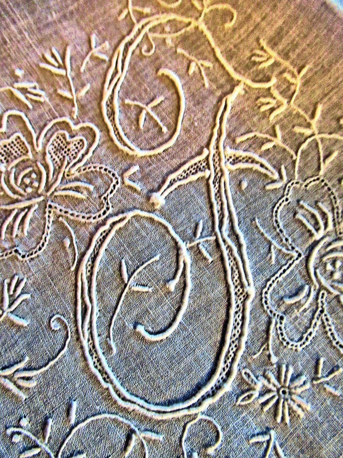 Vtg Hanky Handmade Madeira Whitework Embroidery Monogram F Wedding #168