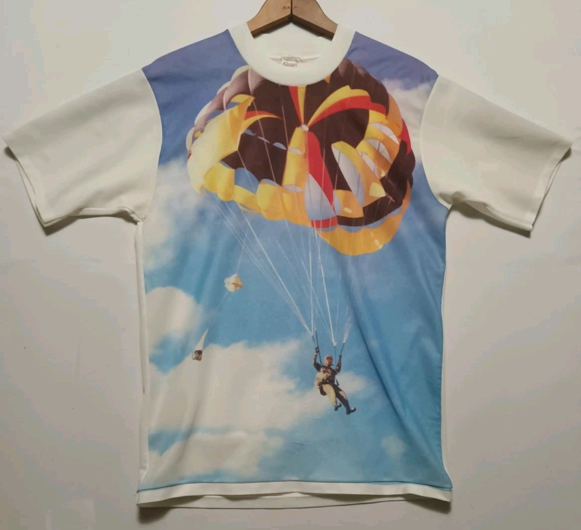 Custom Casual Brand Vintage Parachuter Graphic Print Tee Shirt Size L 38″ Chest