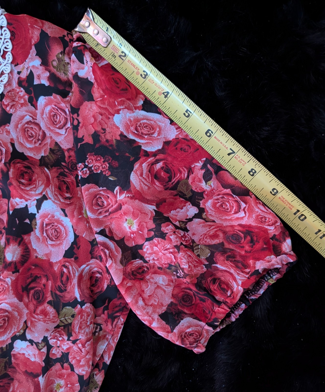 Romantic Red Rose Floral Chiffon Lined Midi Dress Empire Waist Scoop Neck