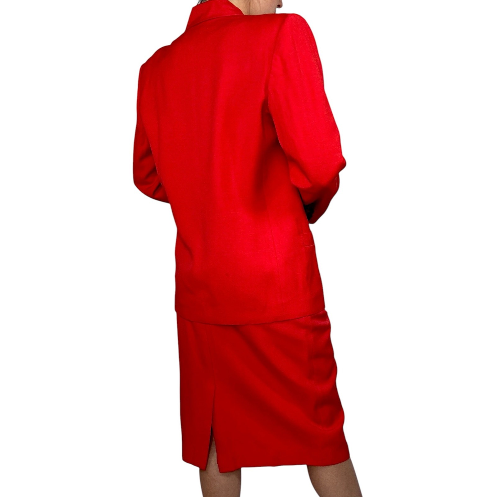 Vintage Christian Dior The Suit Red Rayon Skirt Suit Set 1990s Double Breasted