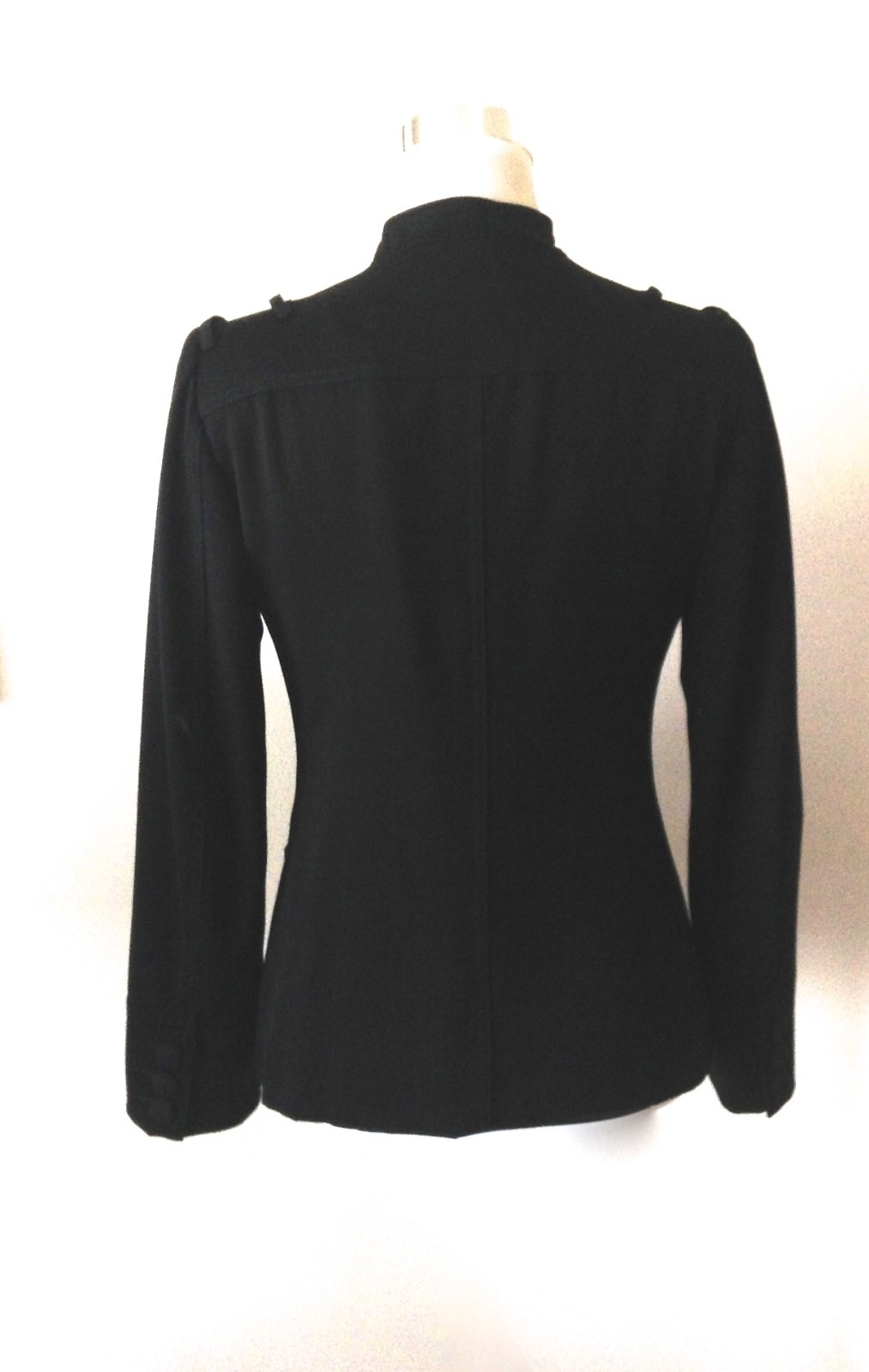 Vintage MOSCHINO Black Military Style Jacket Epaulets Striped Lining sz US 6