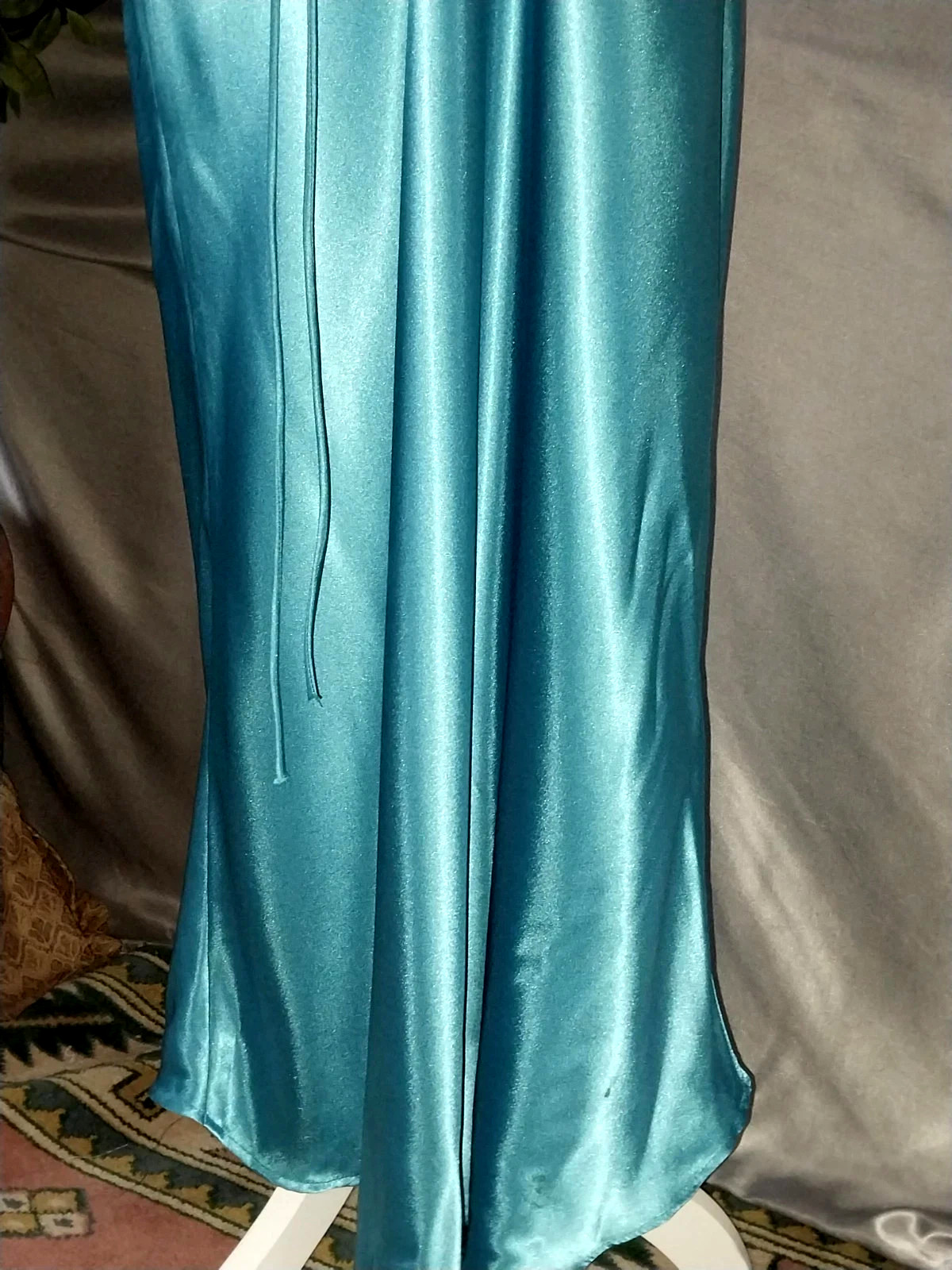 VTG SATIN SHINY BOMBSHELL LIQUID LACE UP RUCHED MAXI GLAM GOWN DRESS TALL S NEW