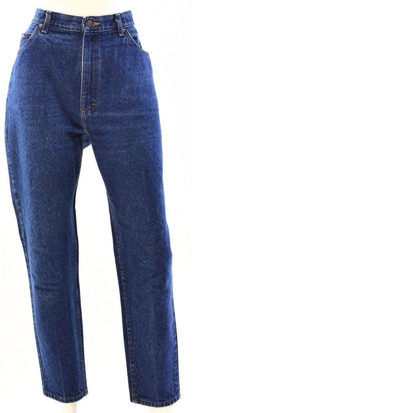 True 80s Vintage Dark Wash High Waist Tapered Leg Lee Jeans Womens 16