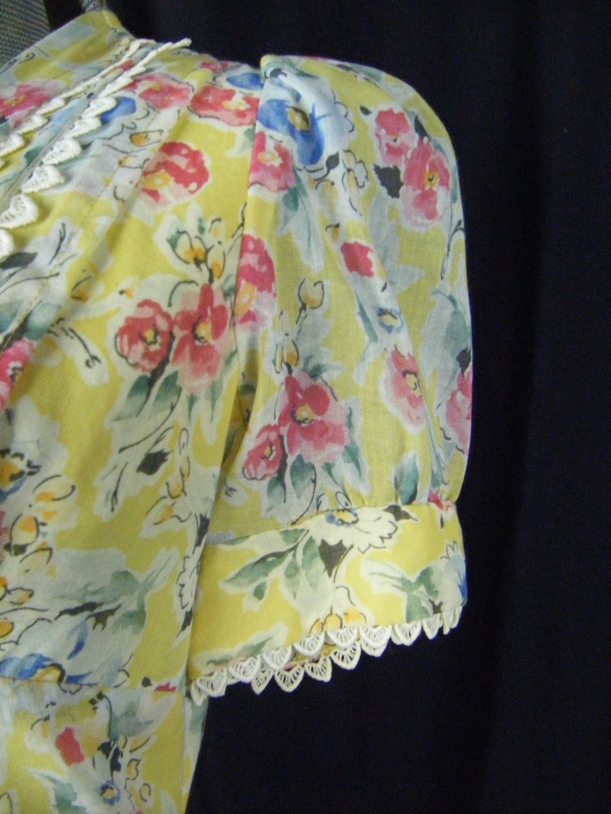 Vtg 70s Yellow Water Color Floral 1930s Inspired Long Dress-Bust 34/2XS