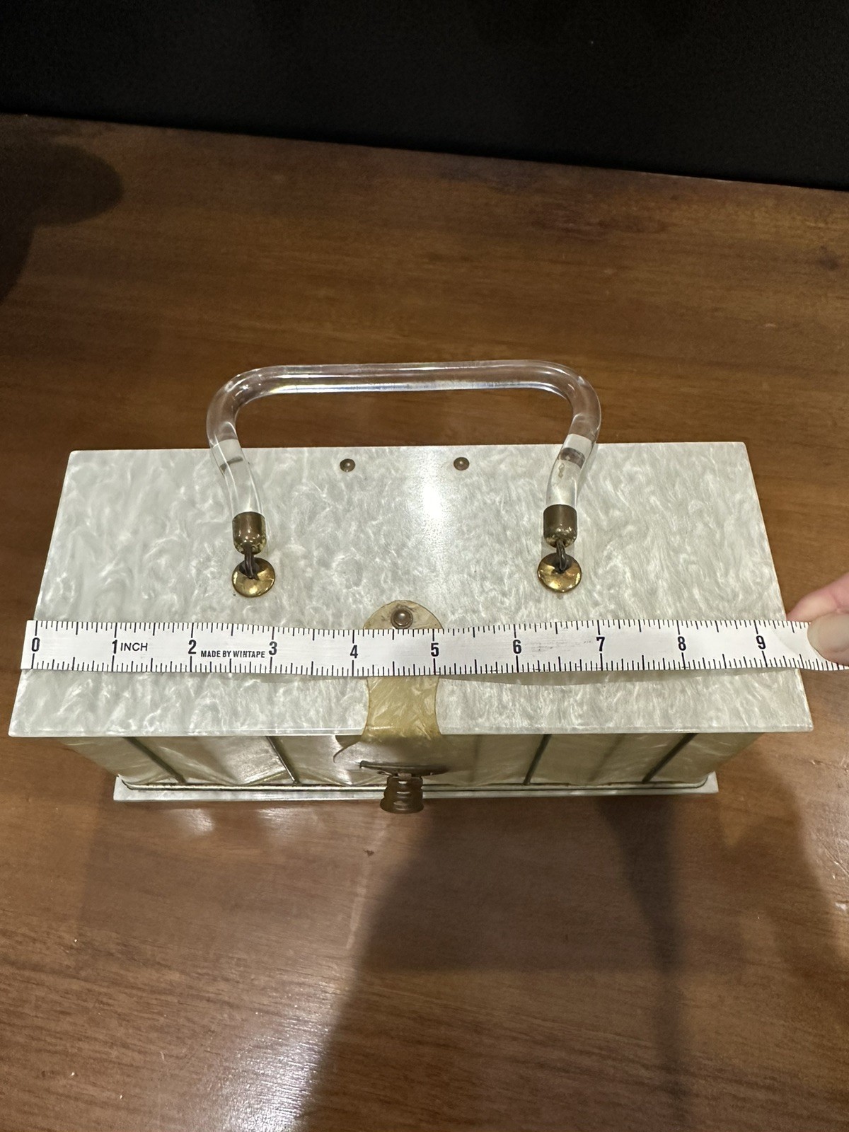 Vintage 1960’s clear lucite box handbag with brass details