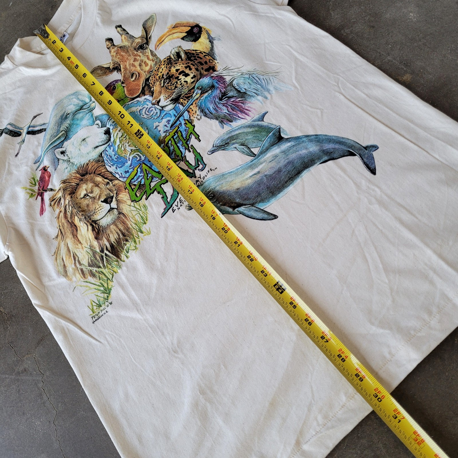 Vintage 90s T Shirt Earth Day Everyday Peter Kull Wildlife Large Detailed NEW