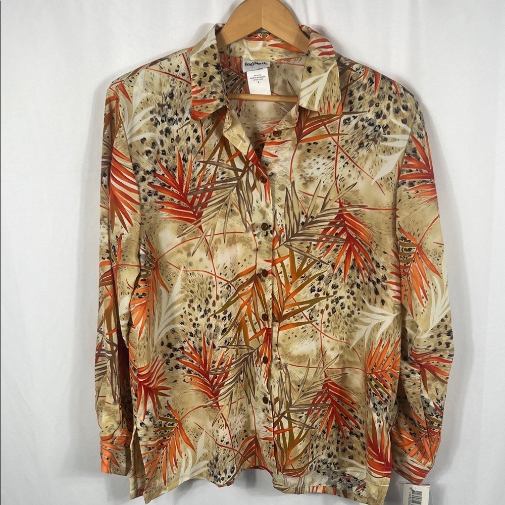 NEW Vintage 90’s Bon Worth Women’s Large Leaf Print Button Up Blouse Old Stock