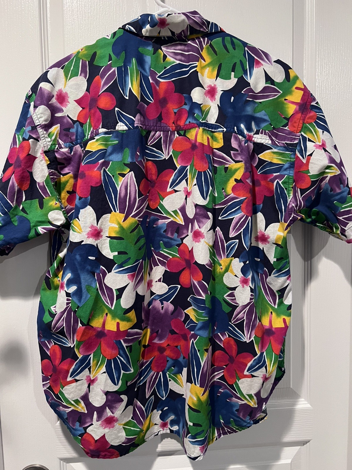 Vintage 80s LizSport Women’s Shirt Colorful Button Up Floral Collared Hawaiian M