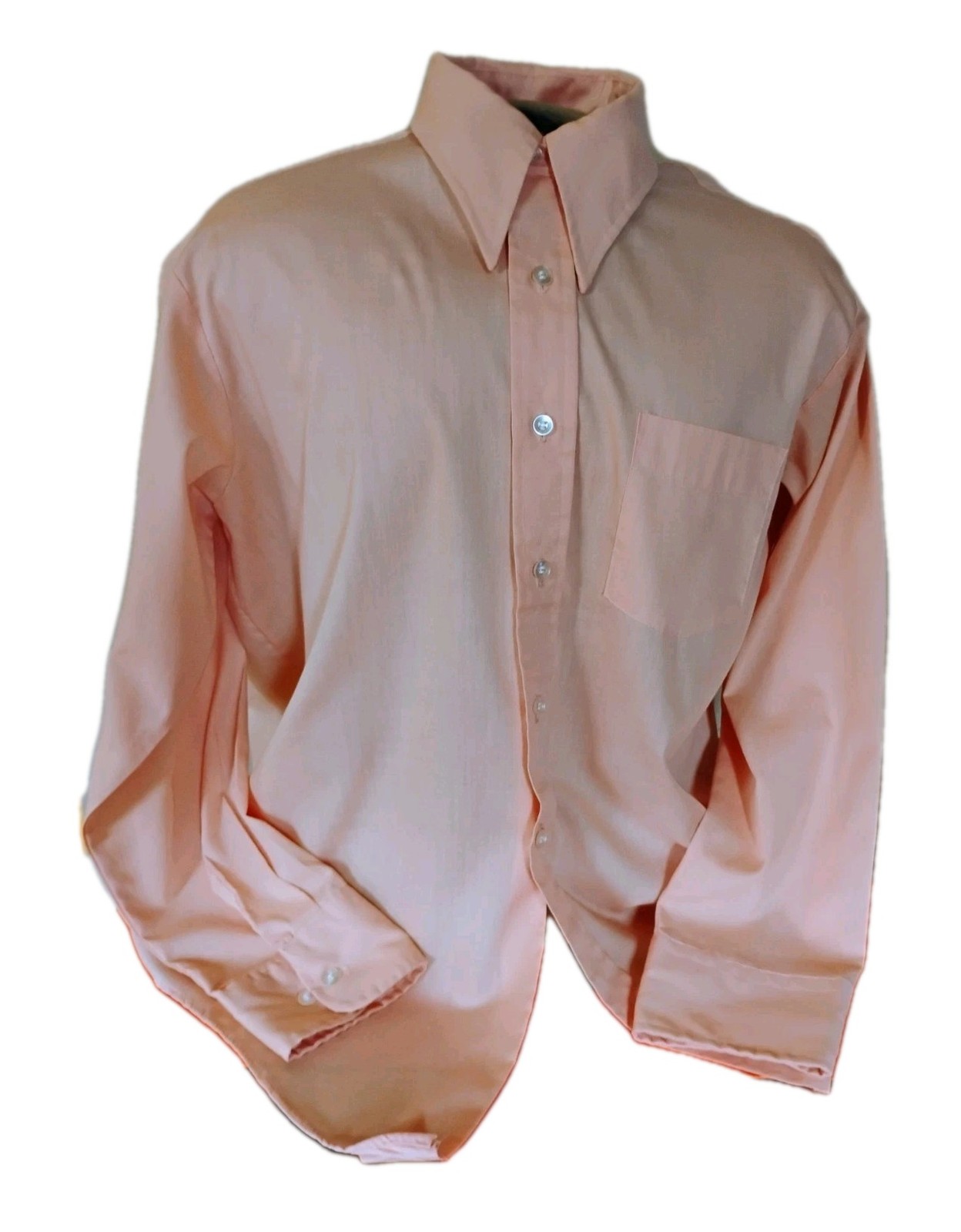 VTG “Fashion Tone” Peach Polyester Combed Cotton Mod Collar L/S Shirt 17/32-33