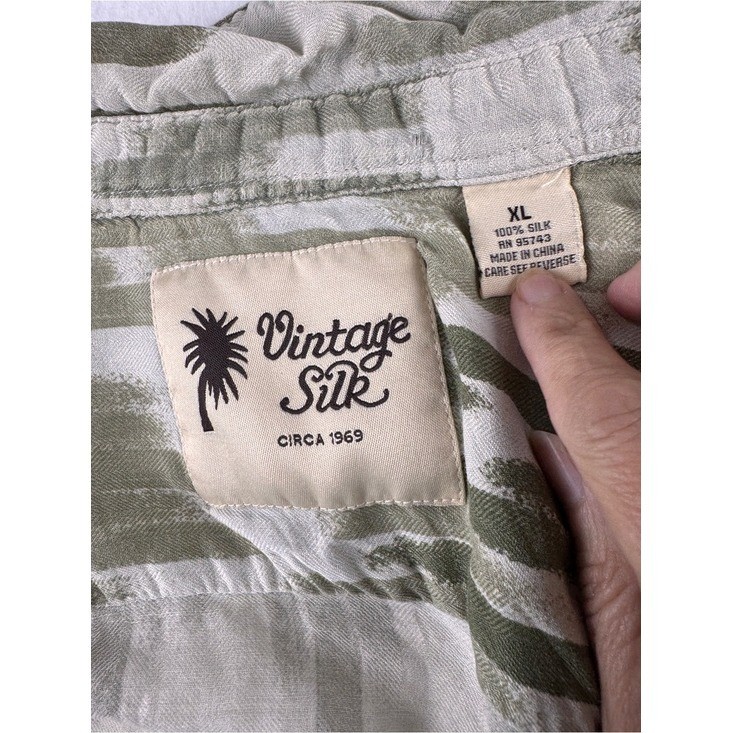 Vintage Thrasher Men’s Silk Short Sleeve Button Up Shirt Olive Cream Grunge