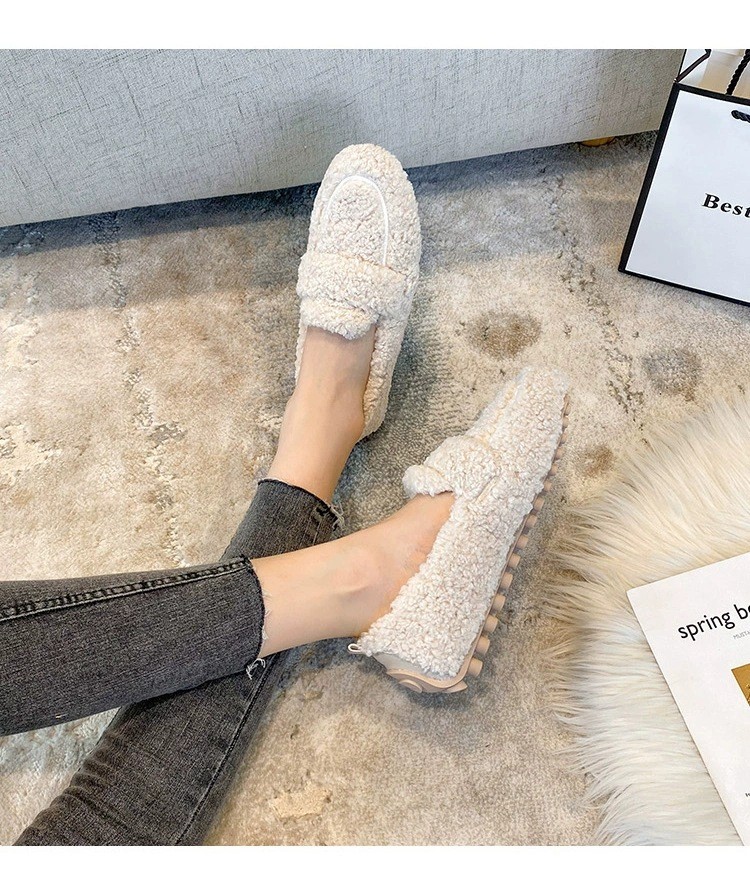 women fashion casual shoes flat faux fur warm shoes comfort lazy shoes