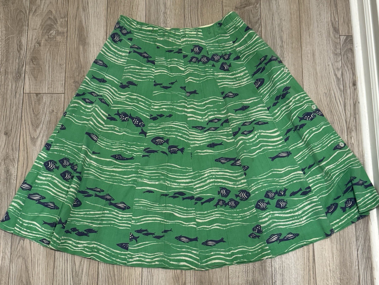 VTG 60-70’s Leon B Rosenblatt Fabric Fish Print Suspender A-Line Skirt By Surrey
