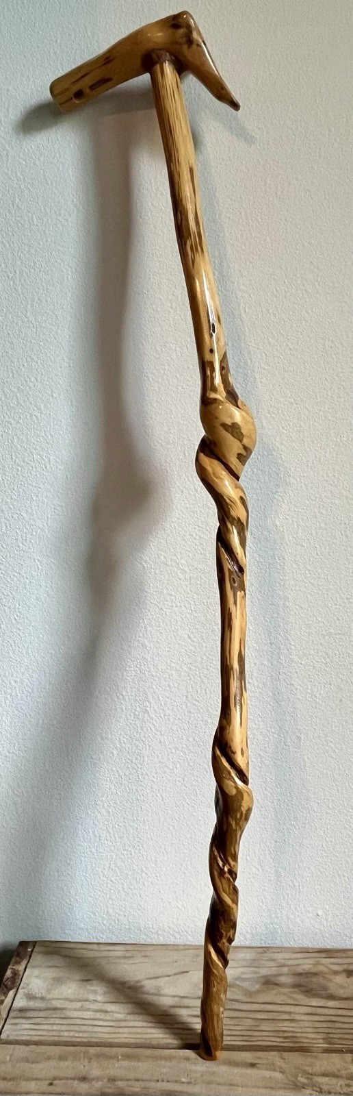 Handmade 35” Natural Spiral Vine Twisted Wood Cane, Built-in Compass & Whistle!