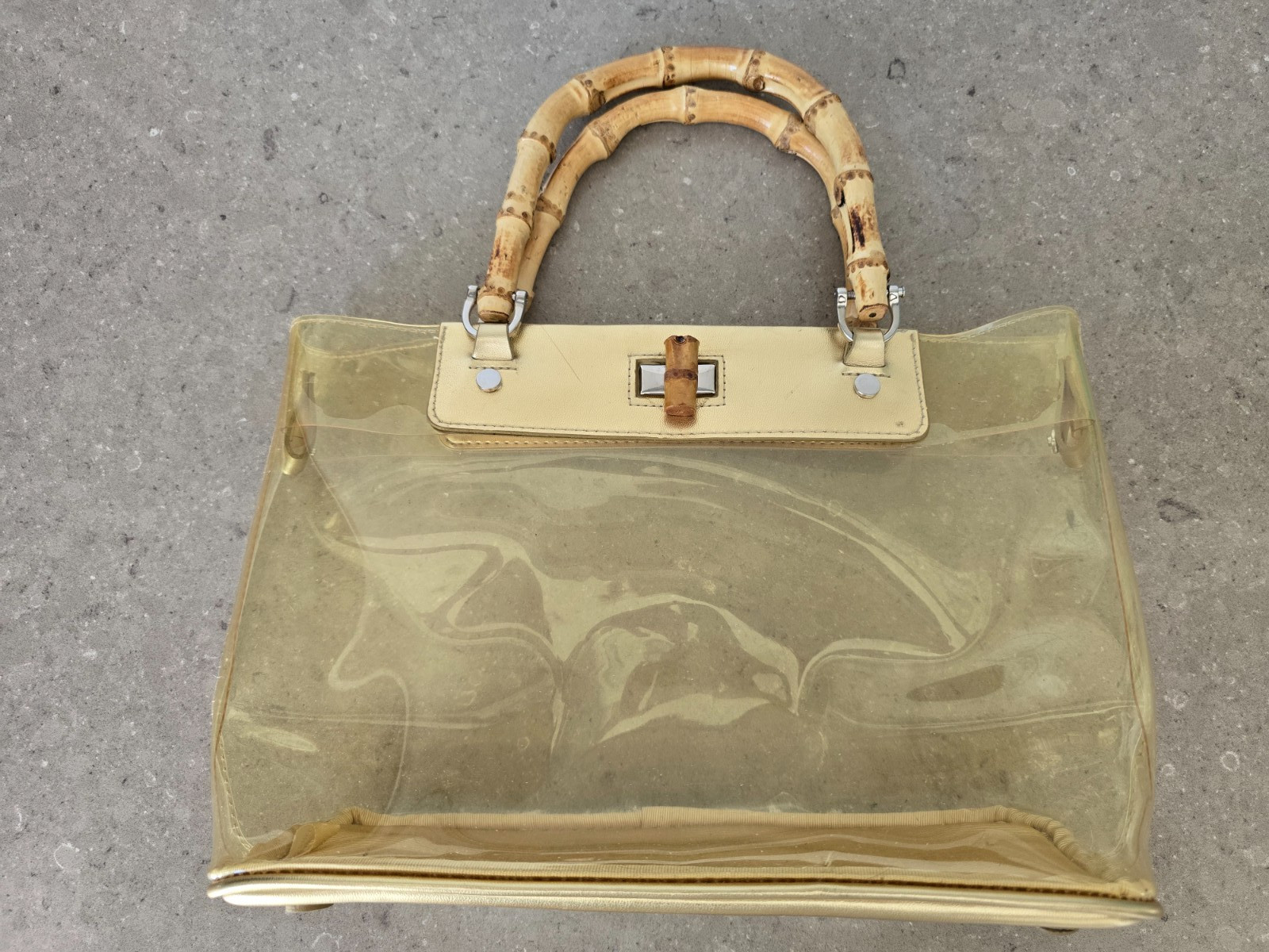 Vintage Women’s Clear Stadium Purse Bag with Bamboo Handles