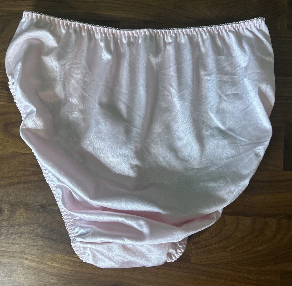Vtg Pink Second Skin Satin Glossy Mega Hi-Cut Panties Sz 7 Lace Side Bow PINK