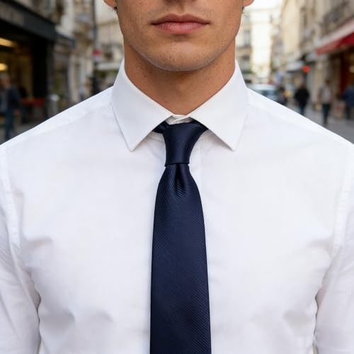 Solid Color Tie for Men Women 3.15″ L57×W3.15in Diagonal Stripes Navy Blue